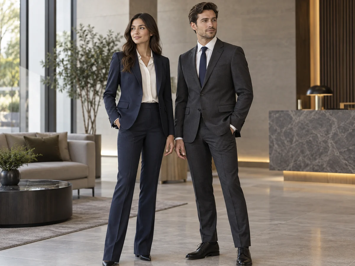 Models wearing tailored corporate suits