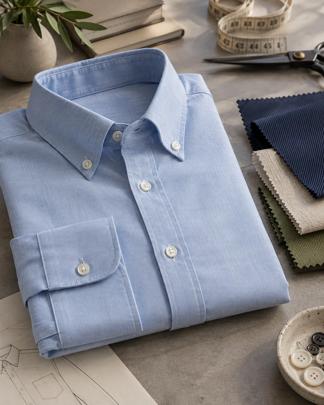 Oxford shirt collar, cuff and woven fabric samples